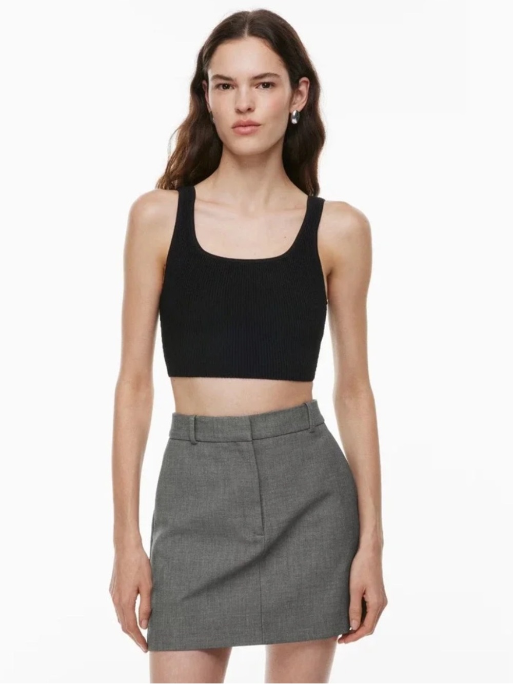 Aritzia Babaton Black Sculpt Knit Ribbed Crop Tank Top Square Neck - XS